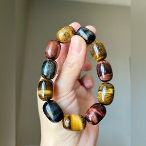 Genuine Multicolor Tiger’s Eye Beaded Bracelet